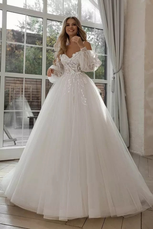 Boho Bride Gown Puff Sleeve Off Shoulder Wedding Dresses