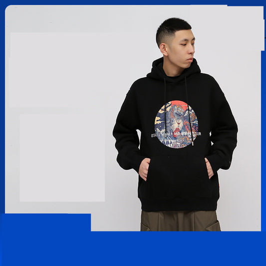 Chinese Style Sweater Mens Unic Orn Print Hoodie